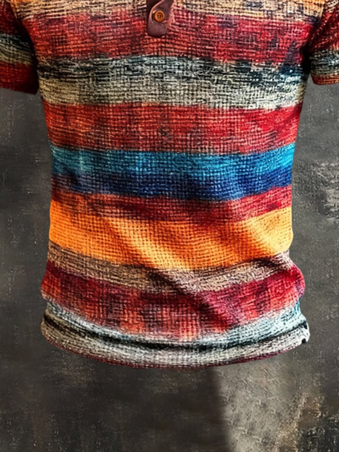 Camiseta vintage-Style Color-Block de manga corta With Henley cuello para hombre