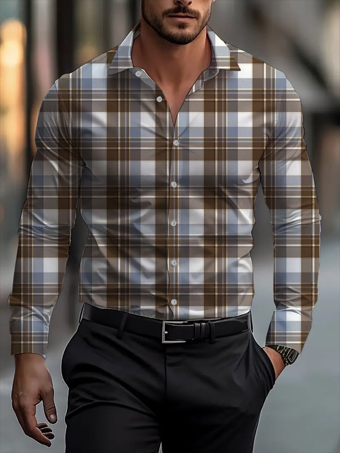 Camisa ejecutivo casual a rayas de manga larga para hombre