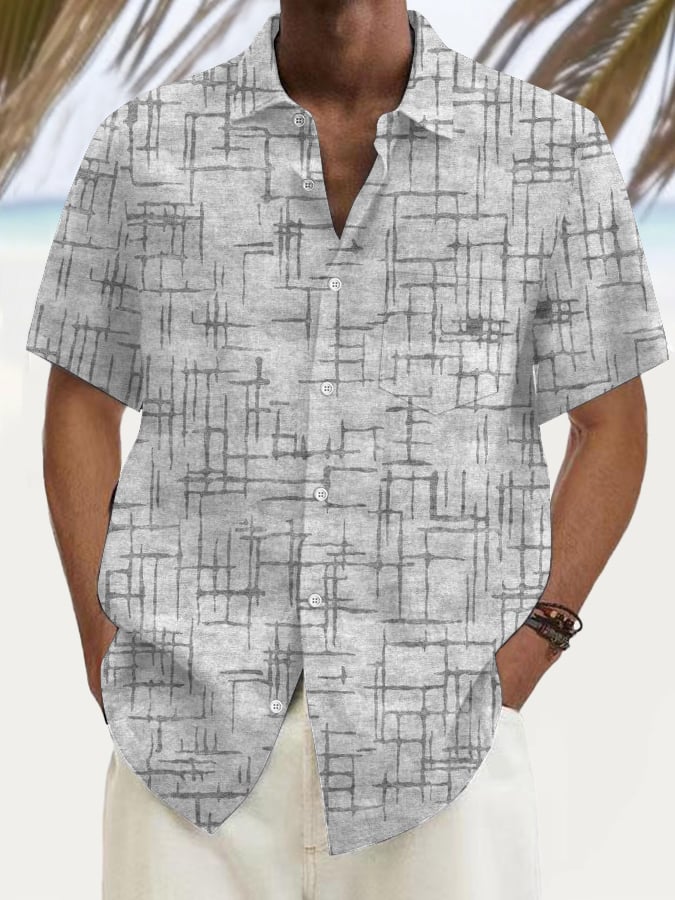 Camisa vintage Textured estampado casual Vacation (With Pockets) para hombre