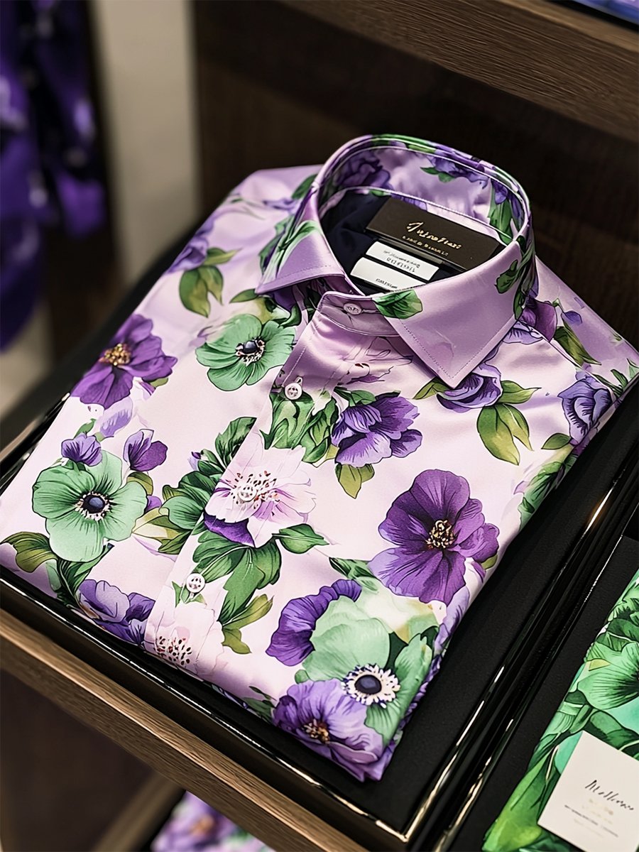 Camisa satén Luxe hawaiano estampado de manga corta Button para hombre