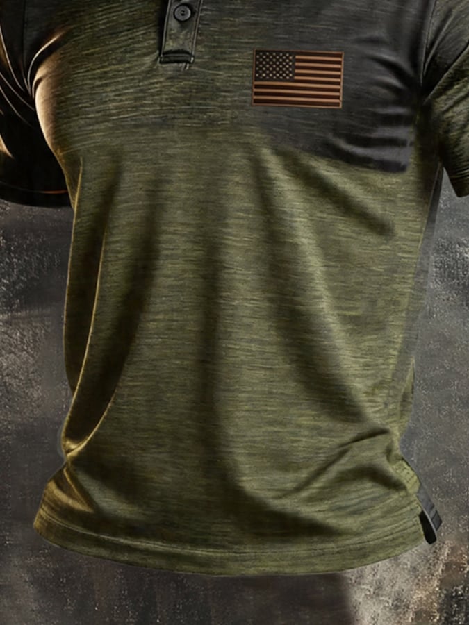 Camisa polo retro Patriotic Color-Block de manga corta para hombre