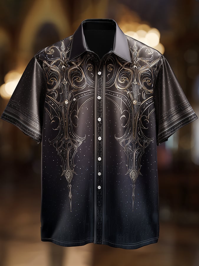 Camisa casual retro Dark satén para hombre
