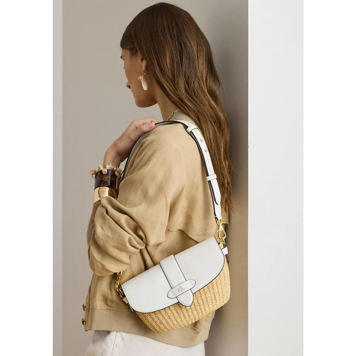 Straw-Leather Small Lynden Shoulder Bag - 9