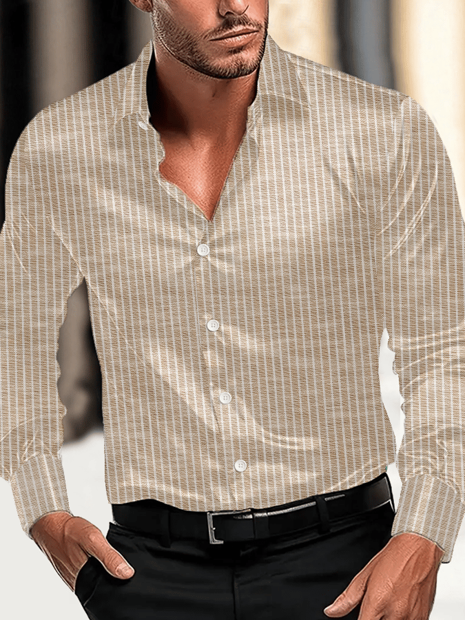 Camisa vintage ejecutivo casual estampado satén de manga larga para hombre