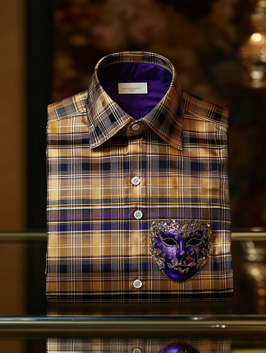 Camisa purple stand cuello carnival theme de lujo de manga larga (excluding accessories) para hombre