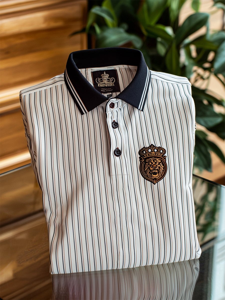 Camisa polo casual ejecutivo rayas Button de manga corta para hombre