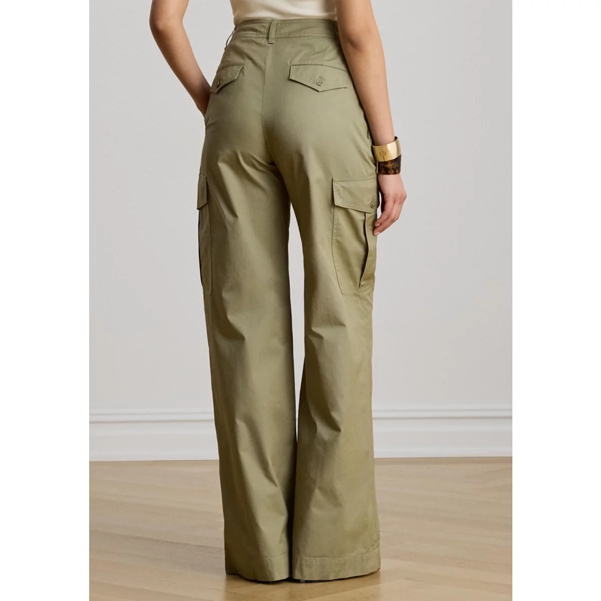 Women's Pleated Cotton Twill Wide Leg Cargo Pant - 2