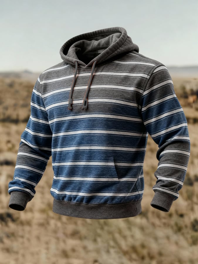 Sudadera retro a rayas degradado Hooded para hombre