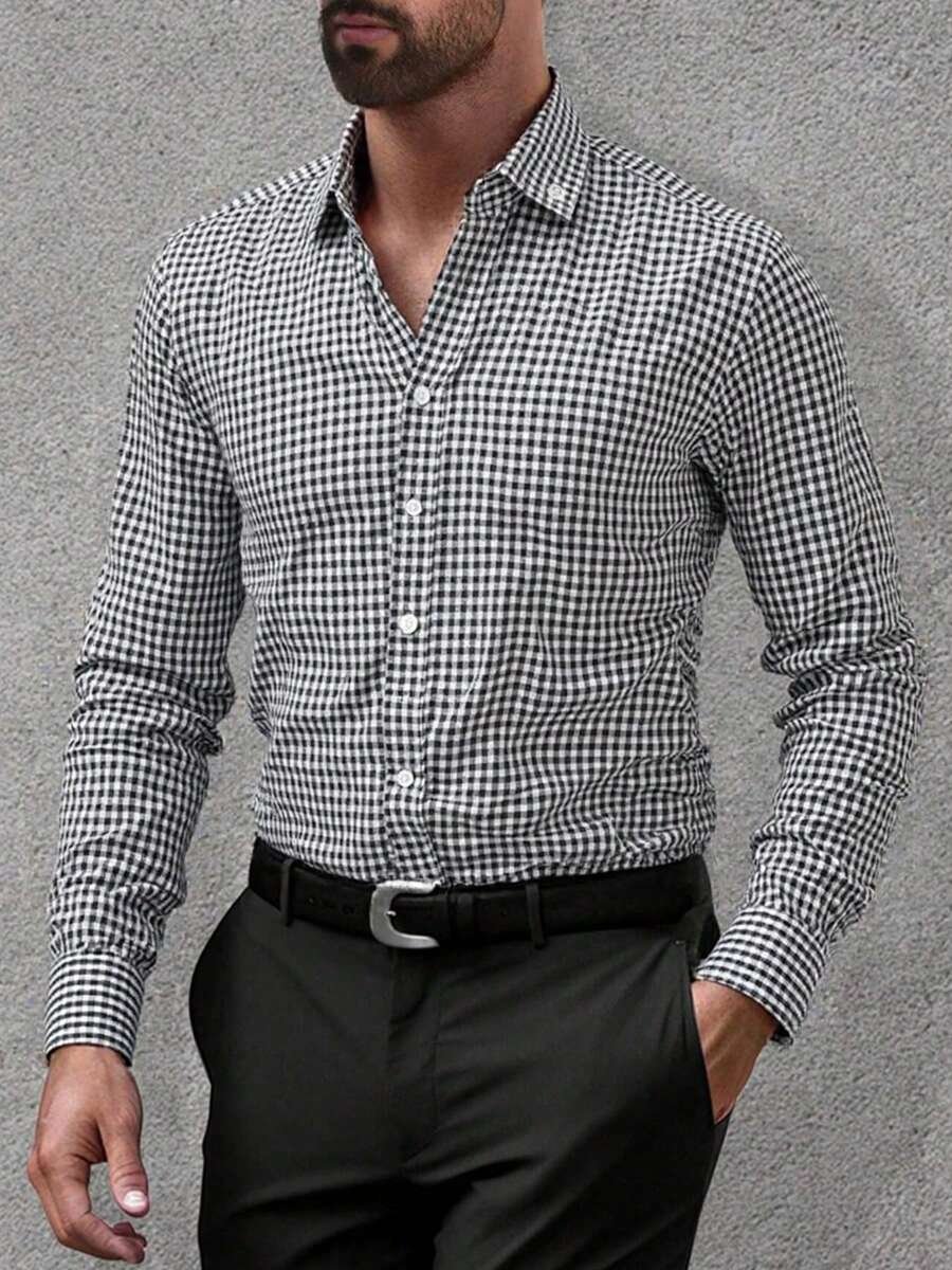 Camisa Street Style ejecutivo casual estampado de manga larga para hombre