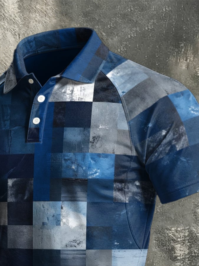 Camisa polo retro Abstract Art estampado casual para hombre