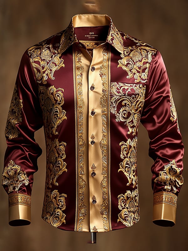 Camisa satén Luxe de manga larga con botones para hombre