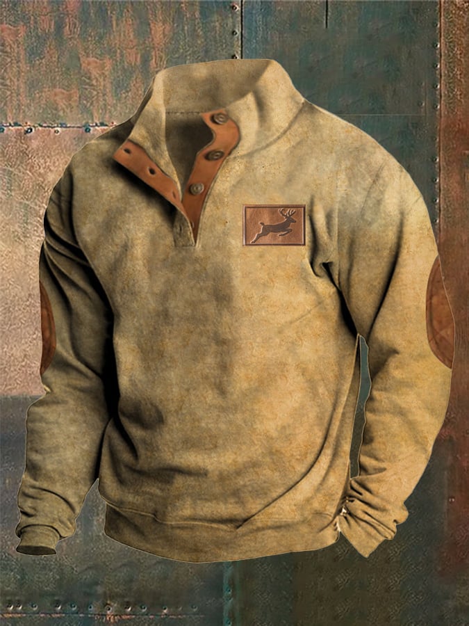 Sudadera Western Style estampado Stand cuello Button para hombre