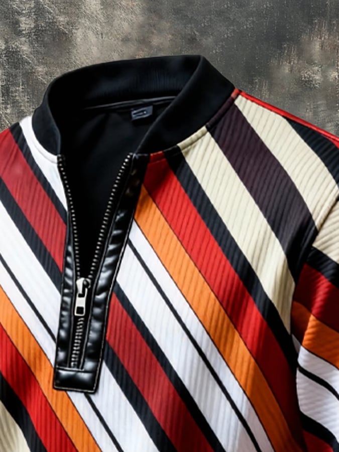Sudadera vintage Color-Block estampado con cierre con gorrasucha para hombre