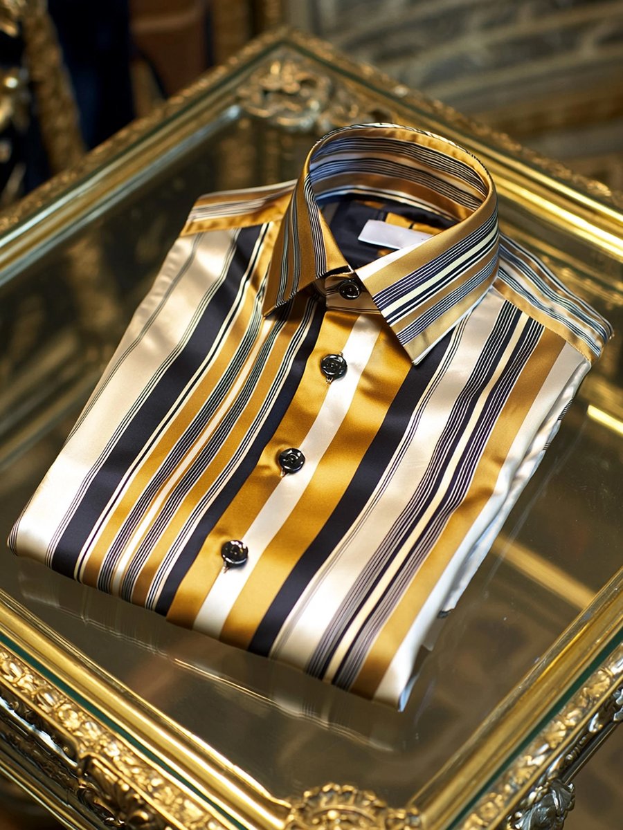 Camisa satén a rayas de lujo ejecutivo de manga larga para hombre