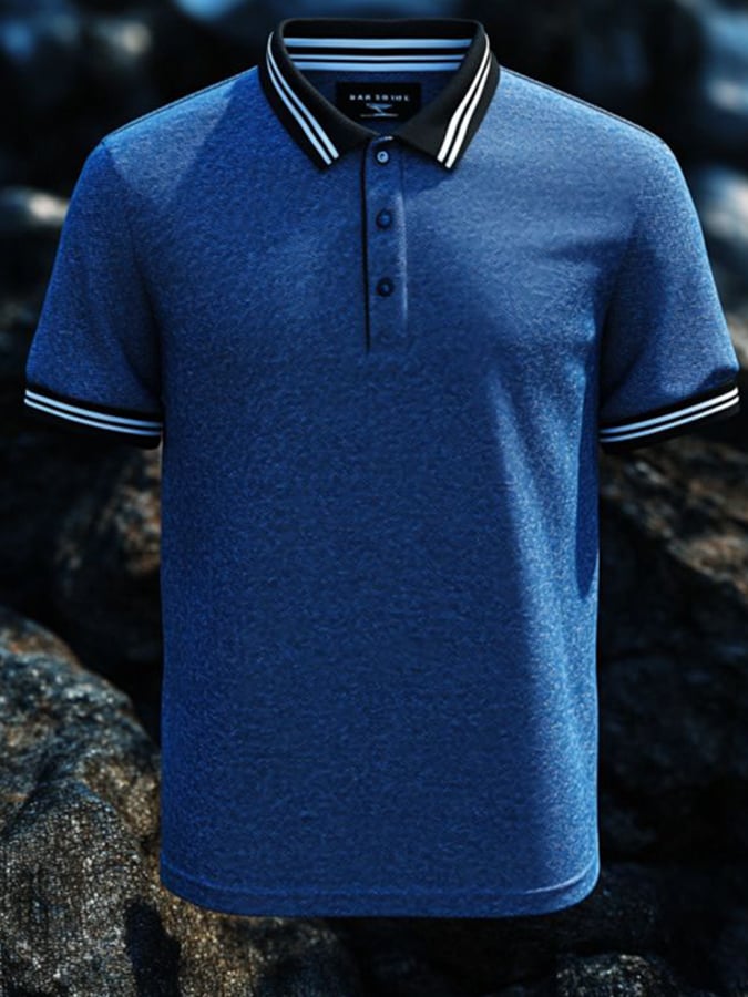 Camisa polo casual clásico Contrast Color de manga corta para hombre