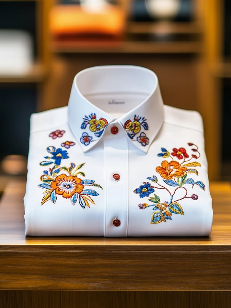 Camisa ejecutivo casual floral solapa de manga corta para hombre