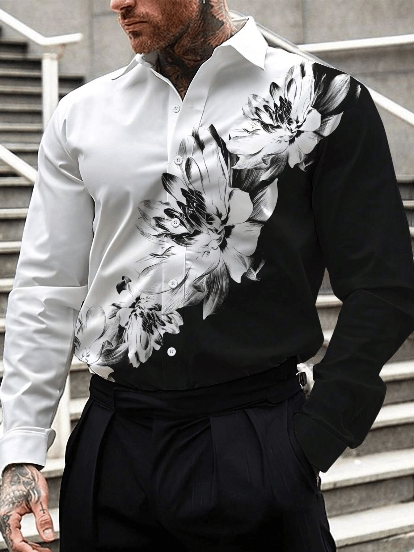 Camisa rayas estampado ejecutivo de manga larga para hombre