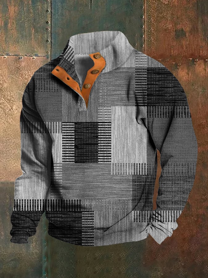 Sudadera Western Style estampado Stand cuello Button para hombre
