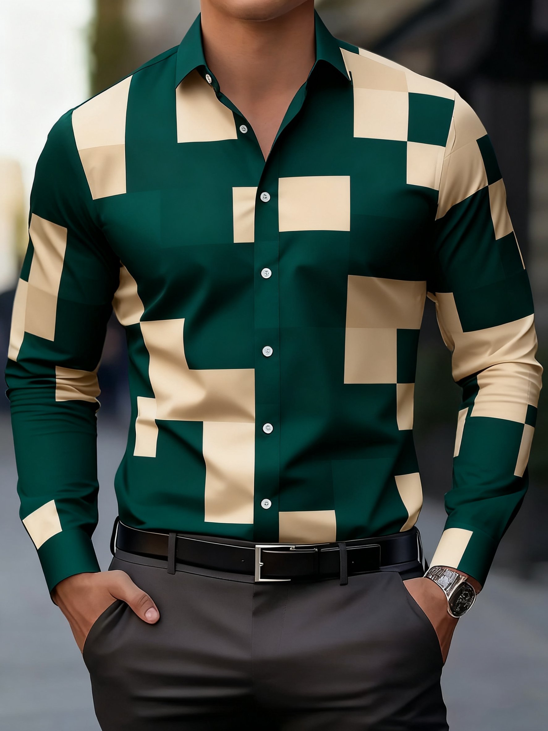 Camisa ejecutivo estampado de manga larga para hombre