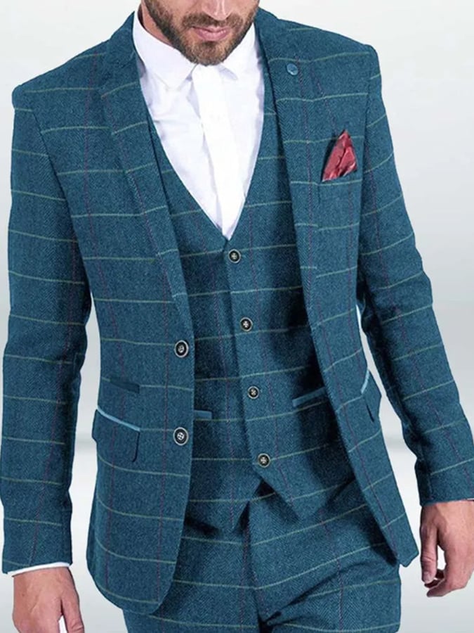 Ejecutivo Single-Breasted a cuadros Contrast Color Suit Three-Piece Suit para hombre