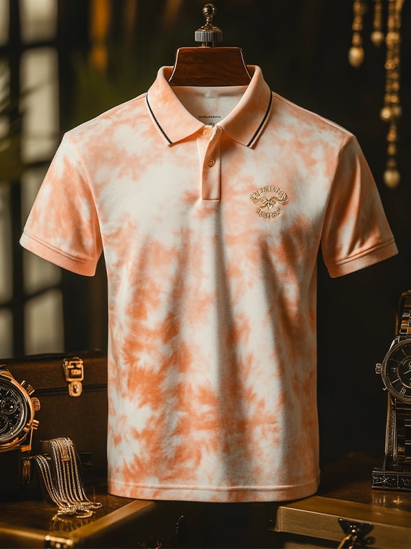 Camisa polo ejecutivo casual Tie-Dye Button de manga corta para hombre