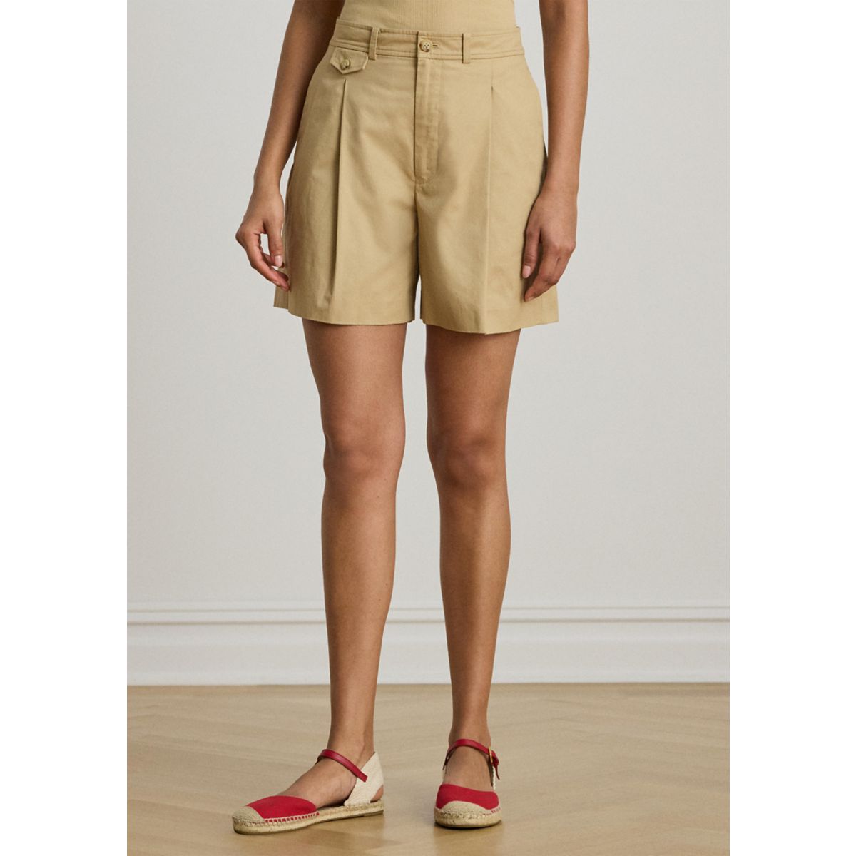 Women's Pleated Cotton Twill Wide-Leg Shorts - 1