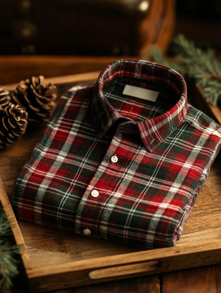 Camisa ejecutivo retro Christmas a cuadros de manga larga para hombre
