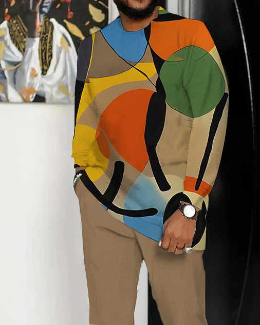 Retro Abstract Art Pattern Walking Suit de manga larga Suit para hombre