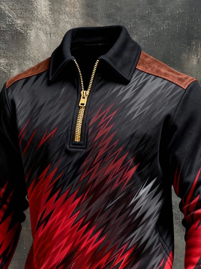 Sudadera retro en bloques de color estampado Color-Blocked con cierre para hombre