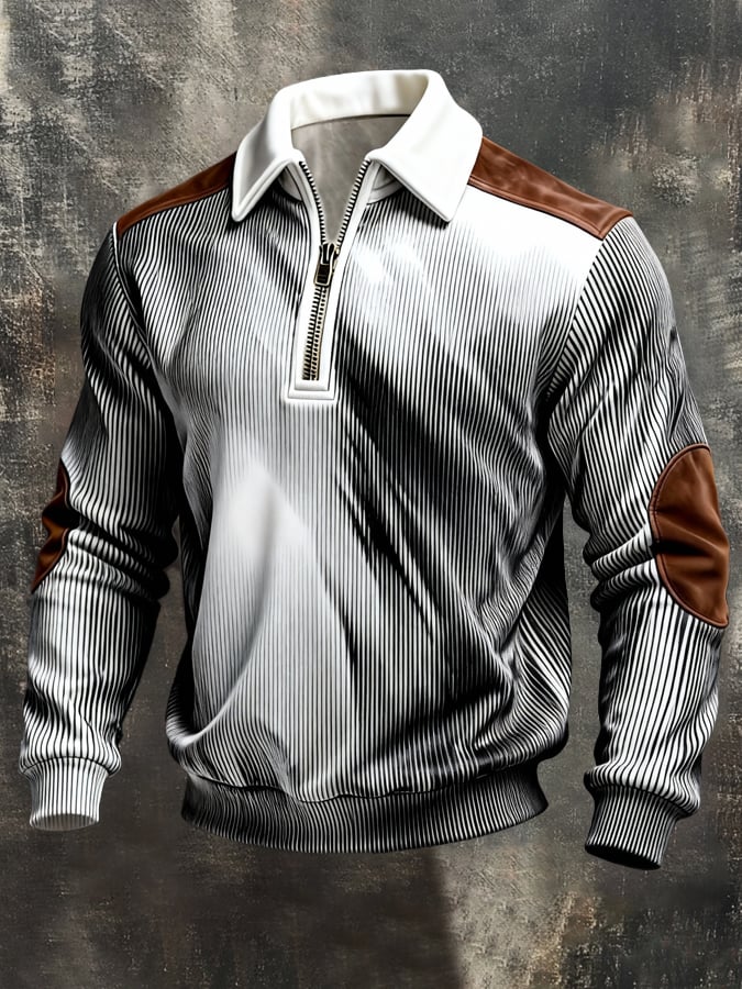 Sudadera retro en bloques de color estampado Color-Blocked con cierre para hombre