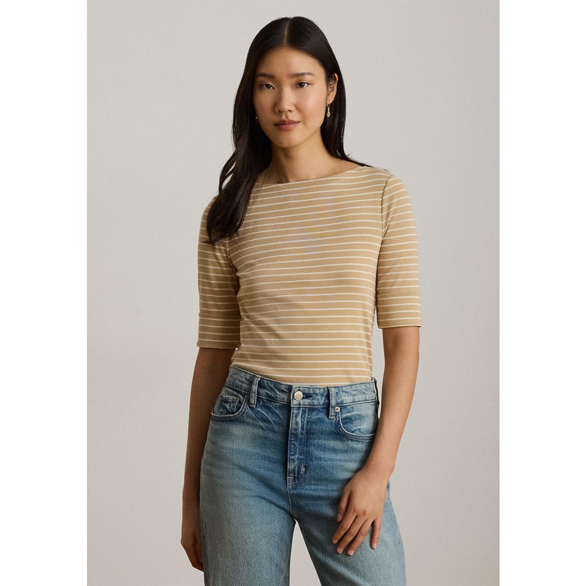 Striped Stretch Cotton Boatneck Shirt - 11