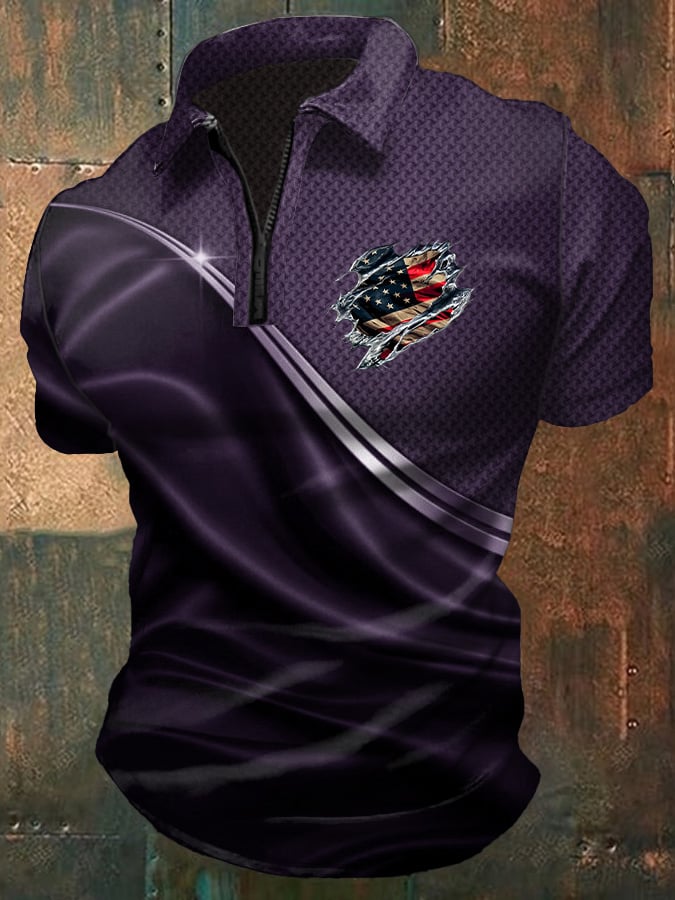 Camisa polo casual Independence Day Flag estampado para hombre