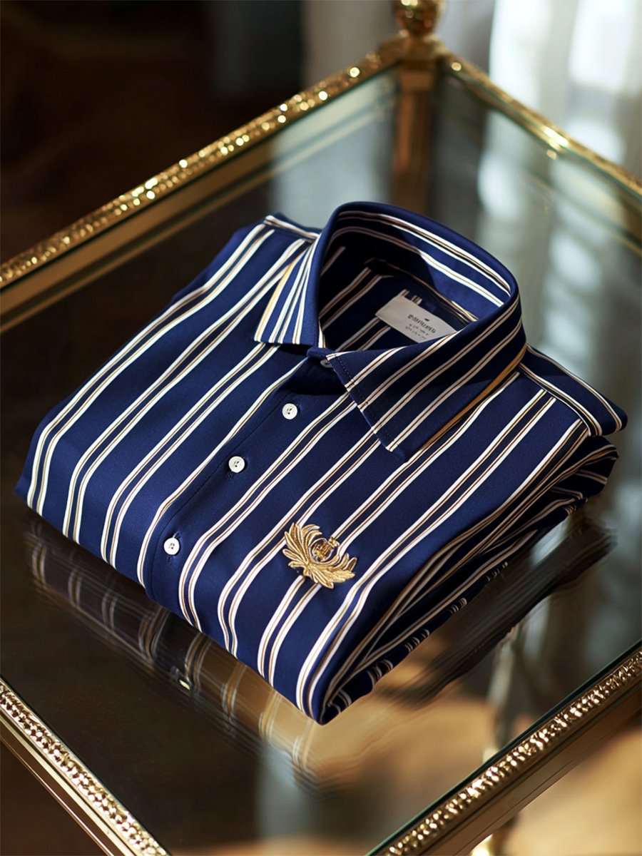 Camisa ejecutivo casual a rayas Logo estampado de manga larga para hombre