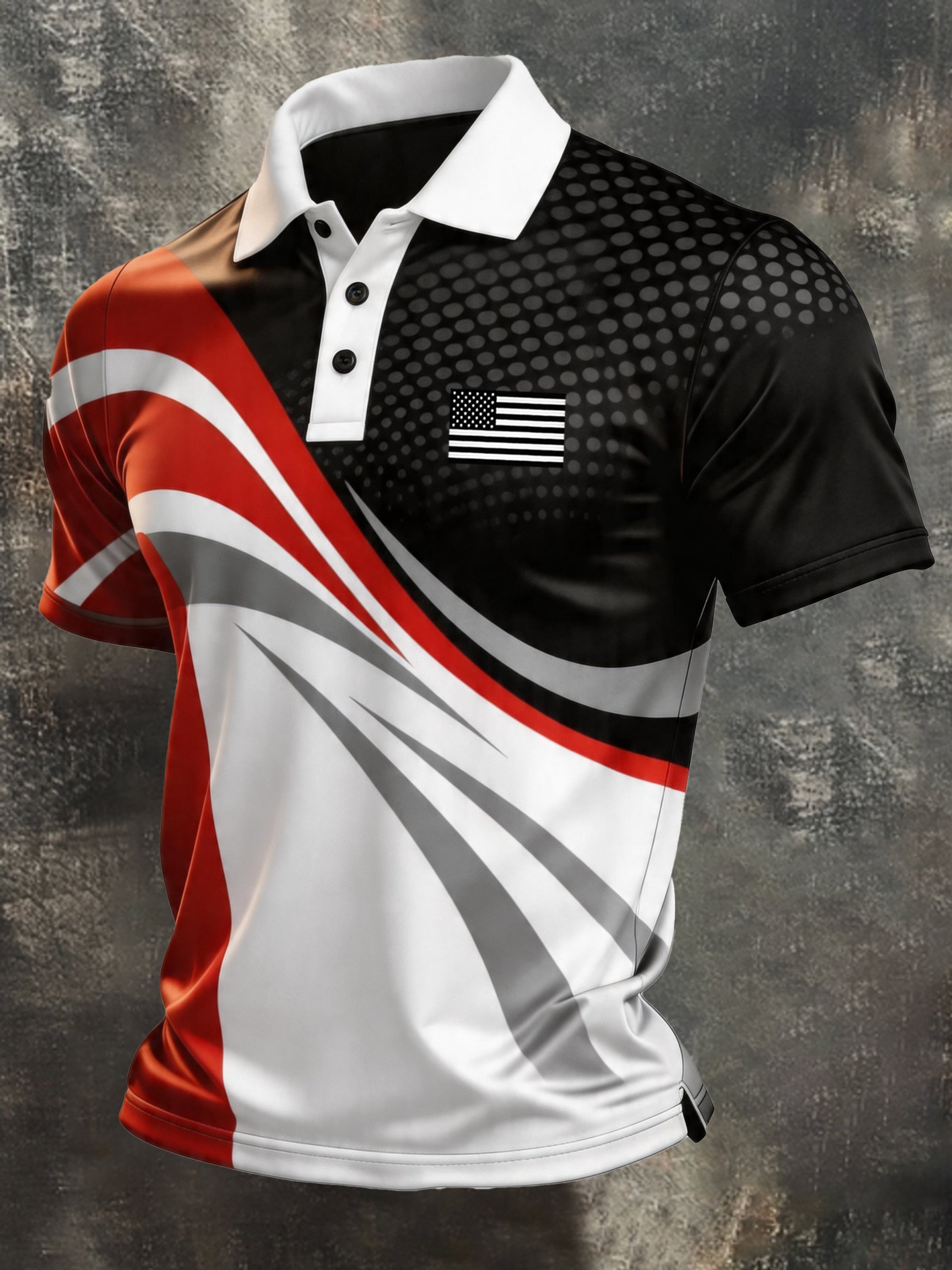 Camisa polo retro Patriotic Color-Block de manga corta para hombre