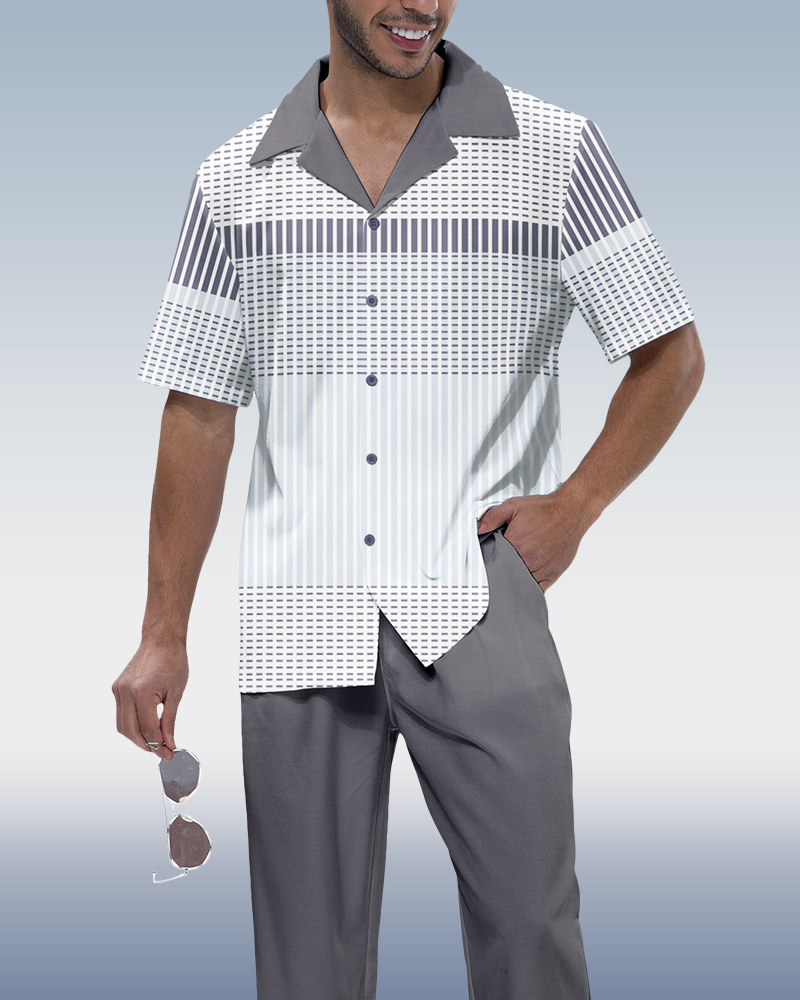 Rianmond Gray Gradient de manga corta Walking Suit para hombre