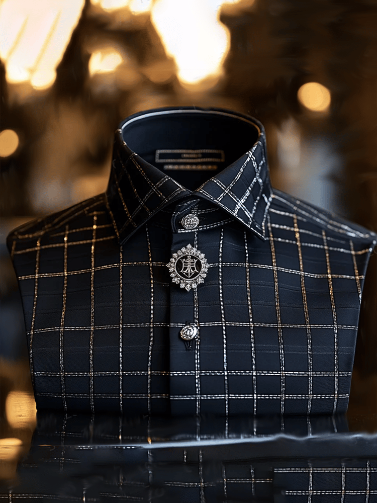 Camisa vintage de lujo de manga larga para hombre