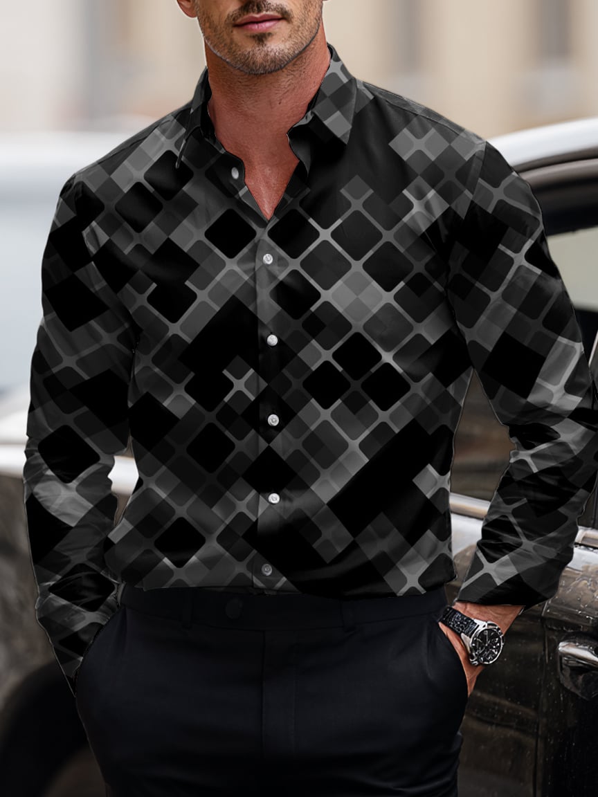 Camisa ejecutivo casual Art Button de manga corta de manga larga para hombre