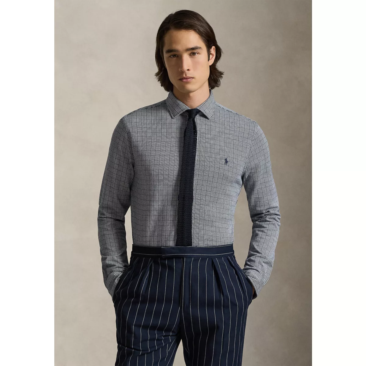 Plaid Jersey Spread-Collar Shirt - 8