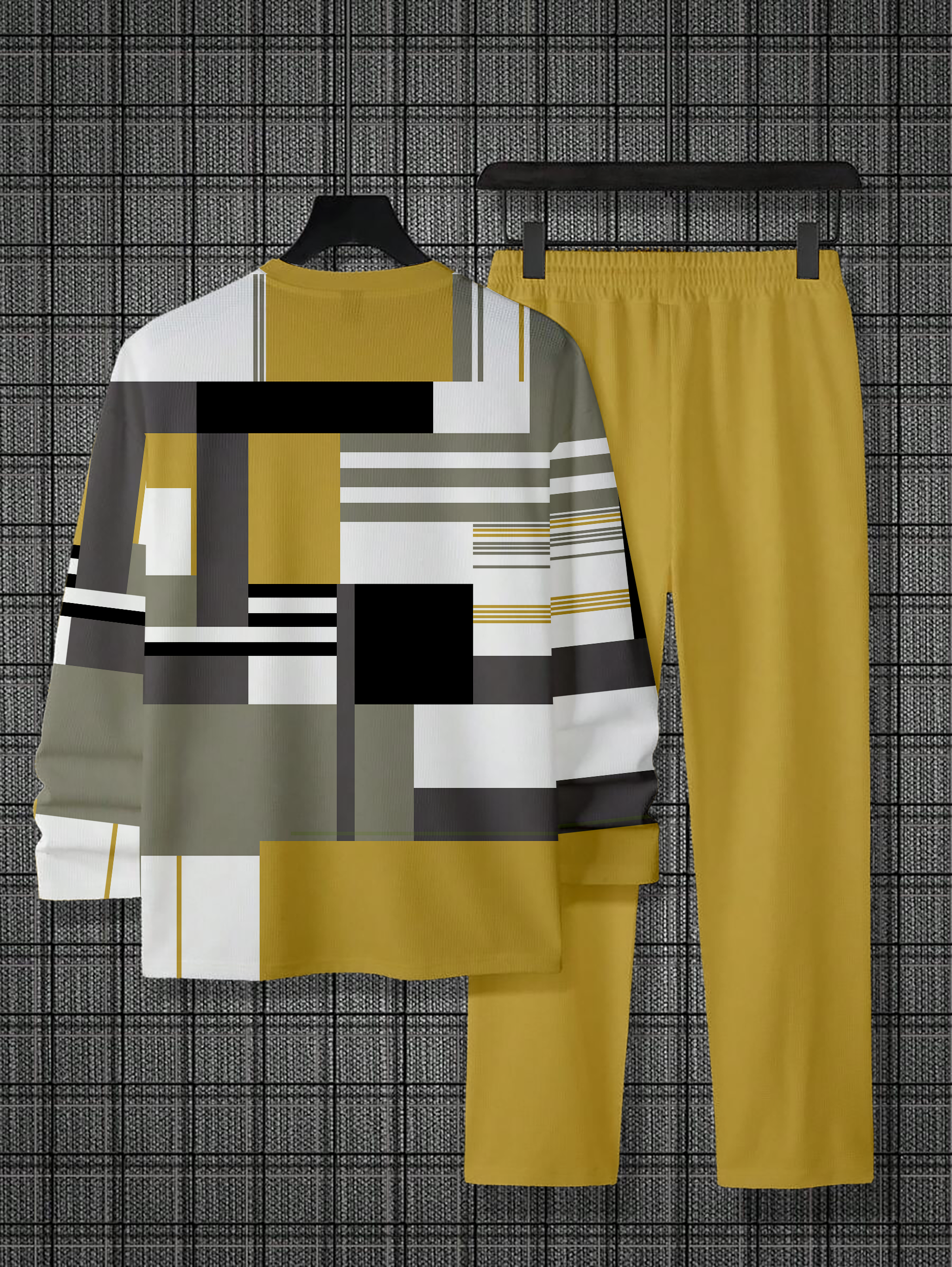 Simple Colorblock Round Neck casual Sports Set 051 para hombre