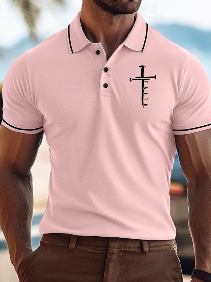 Camisa polo Faith Cross estampado casual para hombre