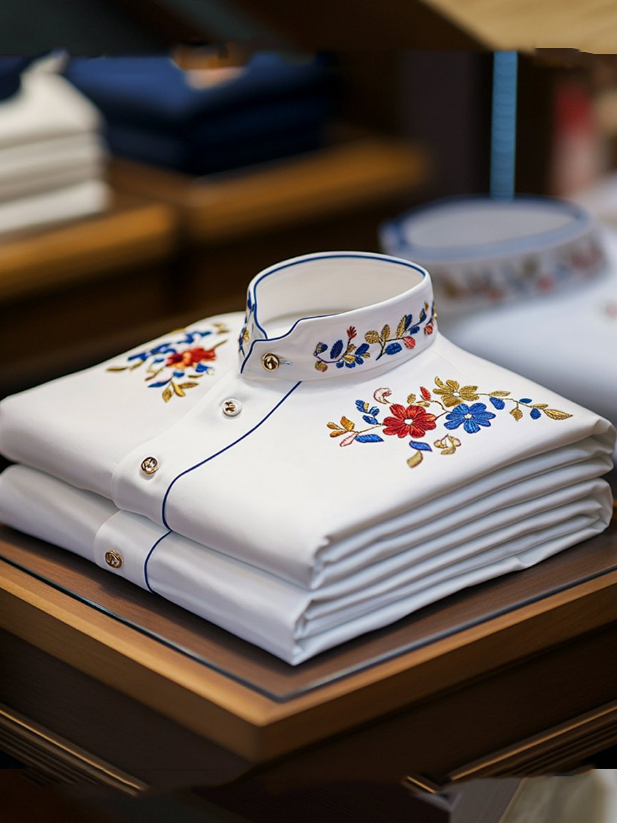 Camisa Simple Artistic floral de manga larga para hombre
