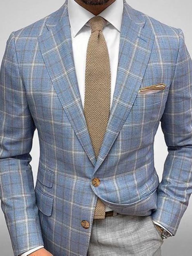 para hombre Work Plaid Single Breasted Notched Collar saco