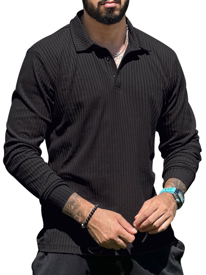 Camisa polo acanalado casual de manga larga Half Button tejido