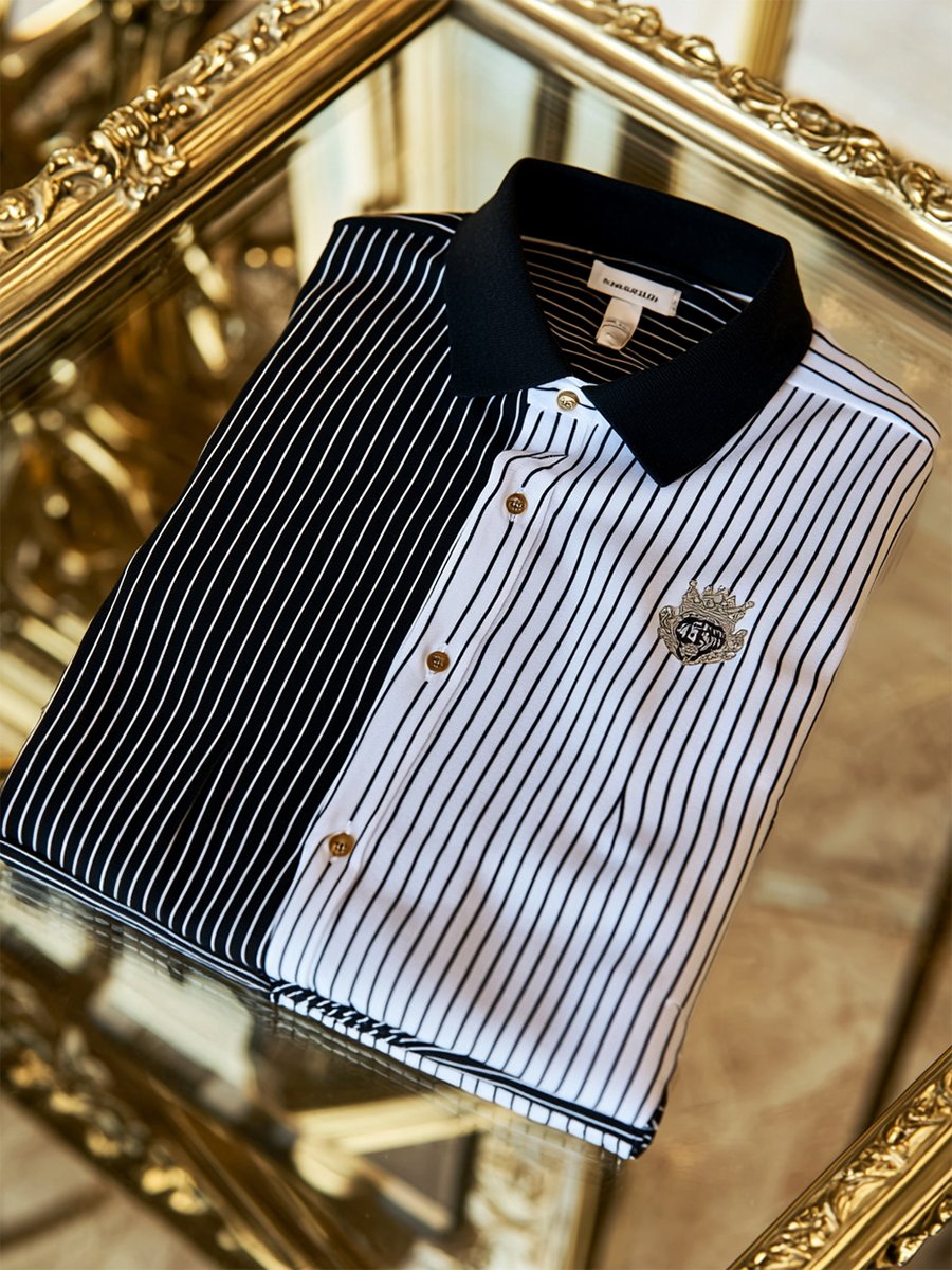Camisa ejecutivo casual a rayas Logo estampado de manga larga para hombre