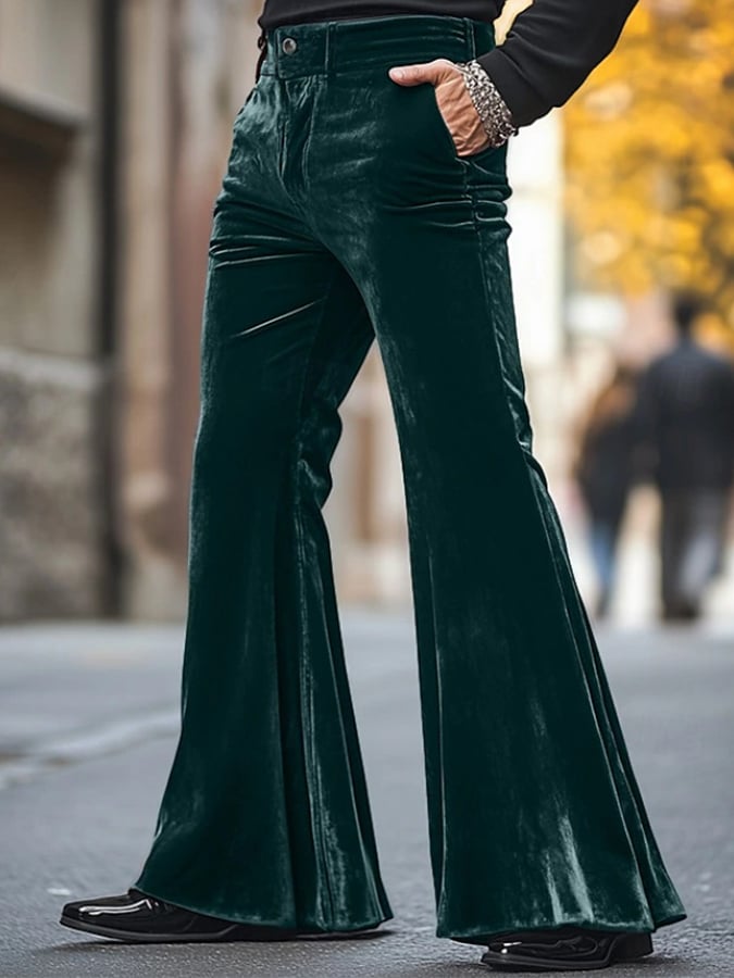 Casual de color sólido terciopelo Flared Trousers para hombre