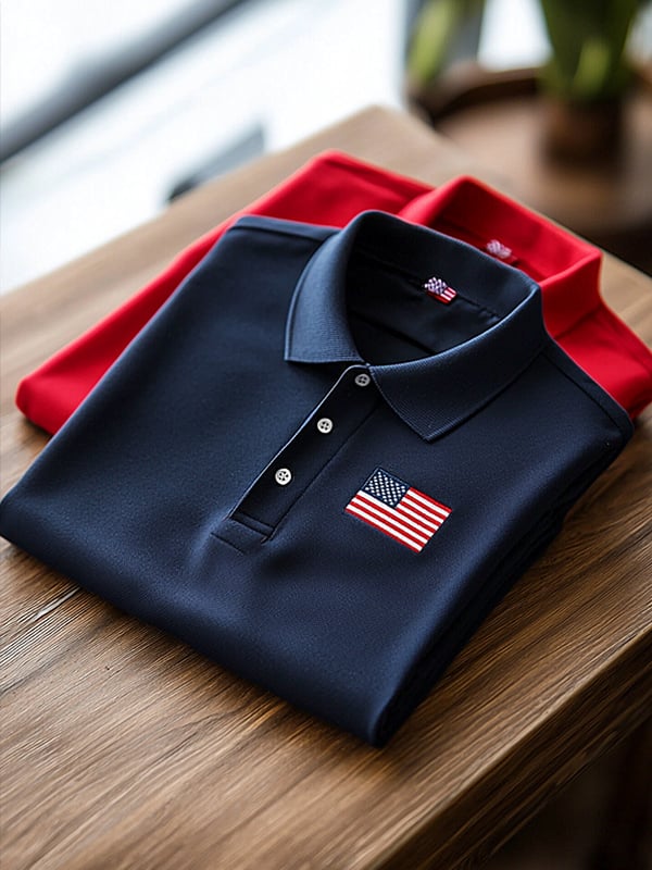 Camisa polo clásico ejecutivo Flag Independence Day de manga corta para hombre