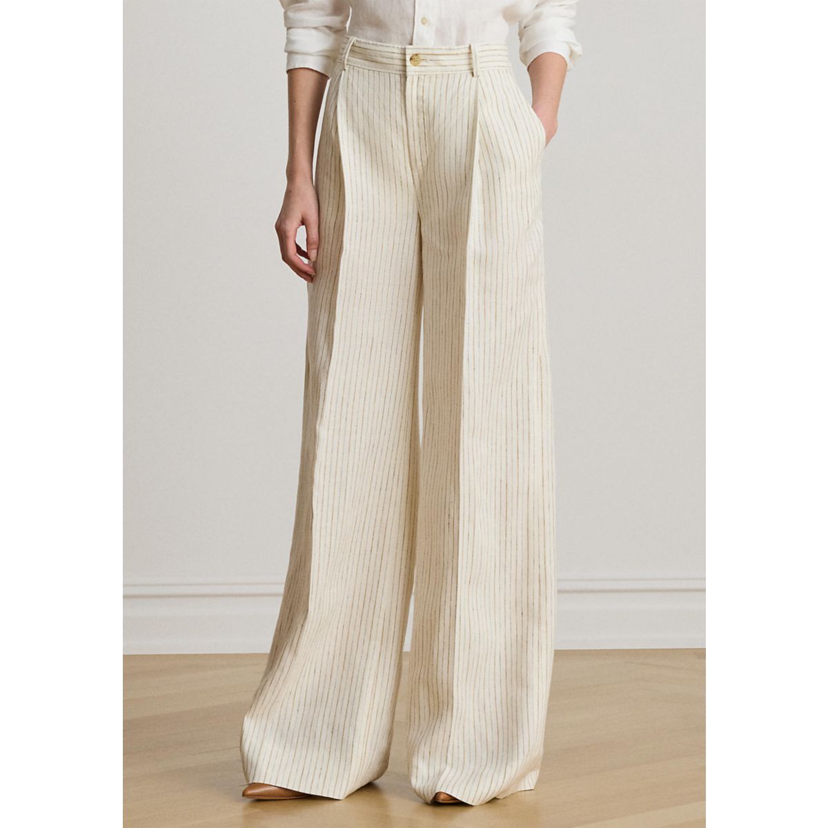 Pinstripe Linen Wide-Leg Pants - 1