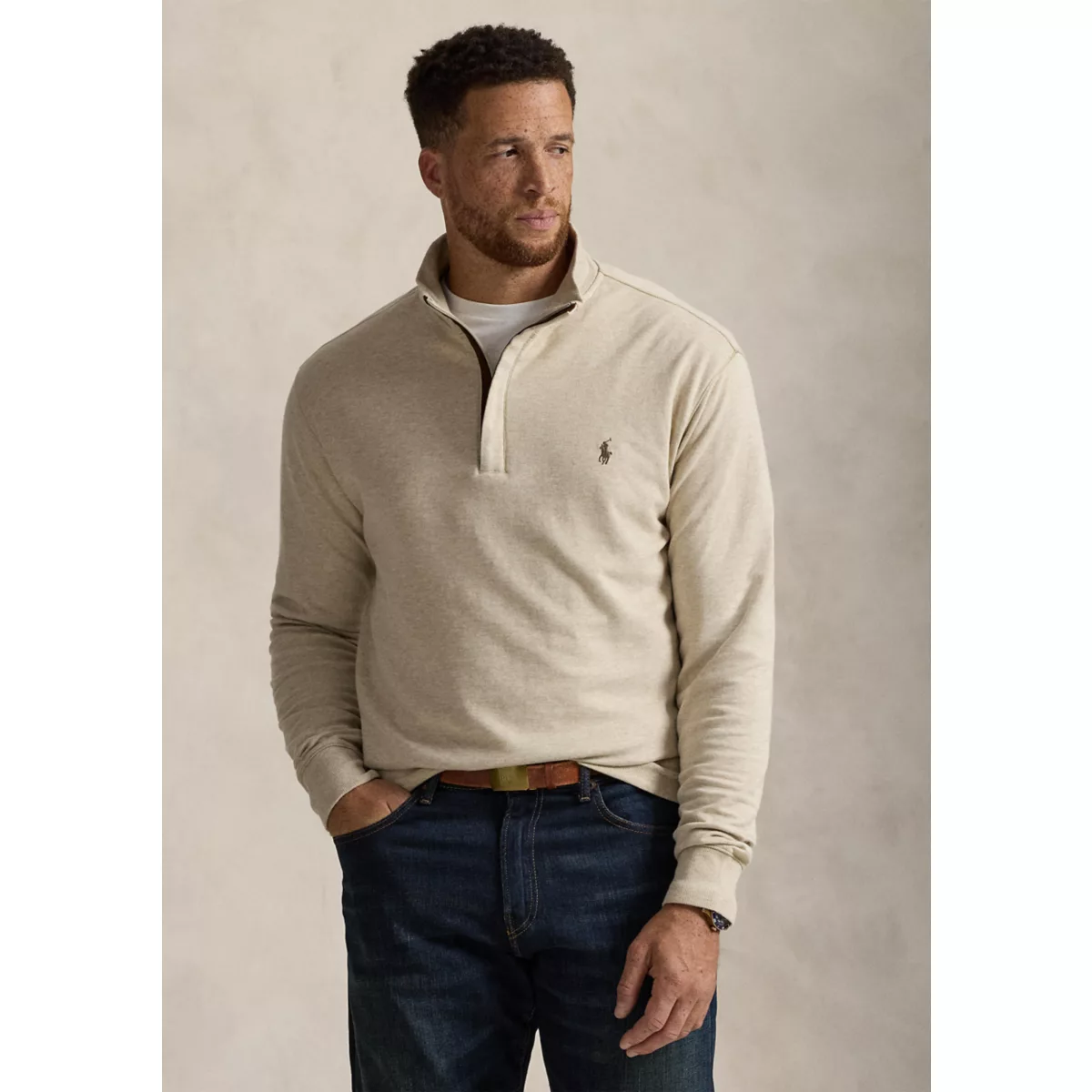 Big & Tall Luxury Jersey Quarter-Zip Pullover - 1