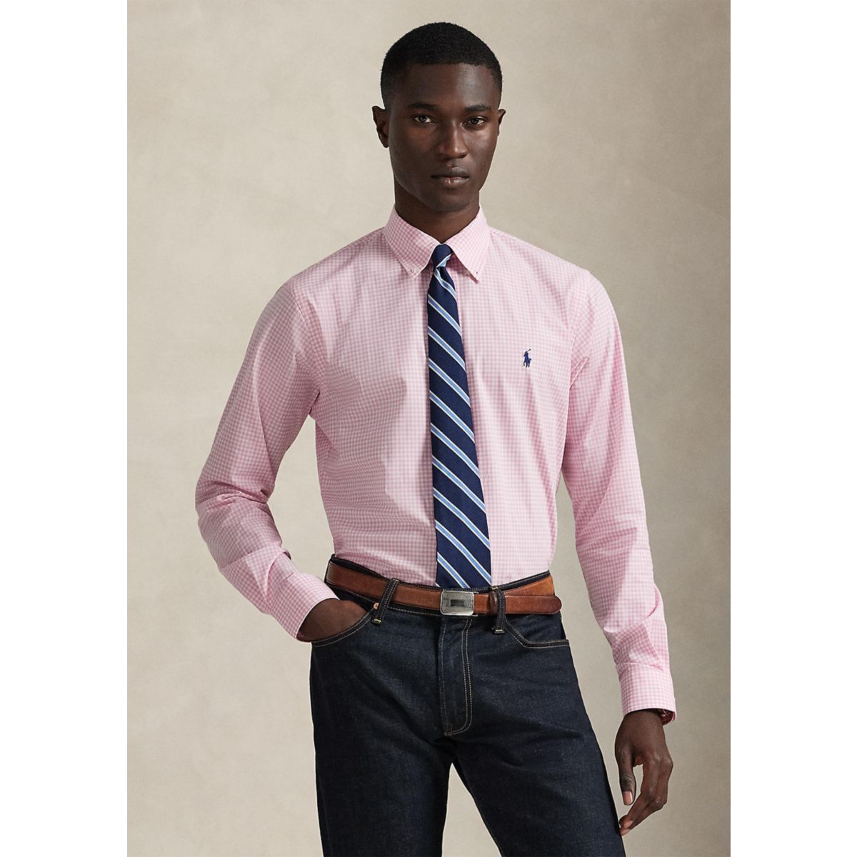 Classic Fit Gingham Stretch Poplin Shirt - 6