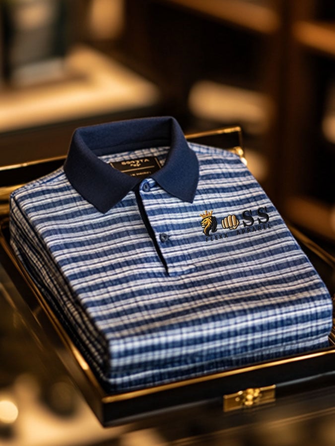 Camisa polo retro Letter Design ejecutivo Contrast rayas solapa de manga corta para hombre